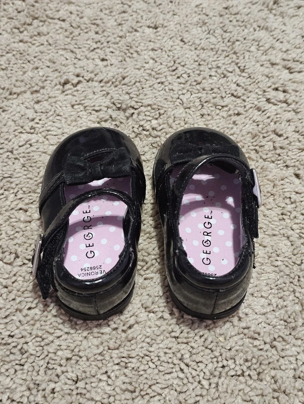 New! Infant Toddler Girls Shoes - Size 2 George Brand - Black w/ Buckles & Bows